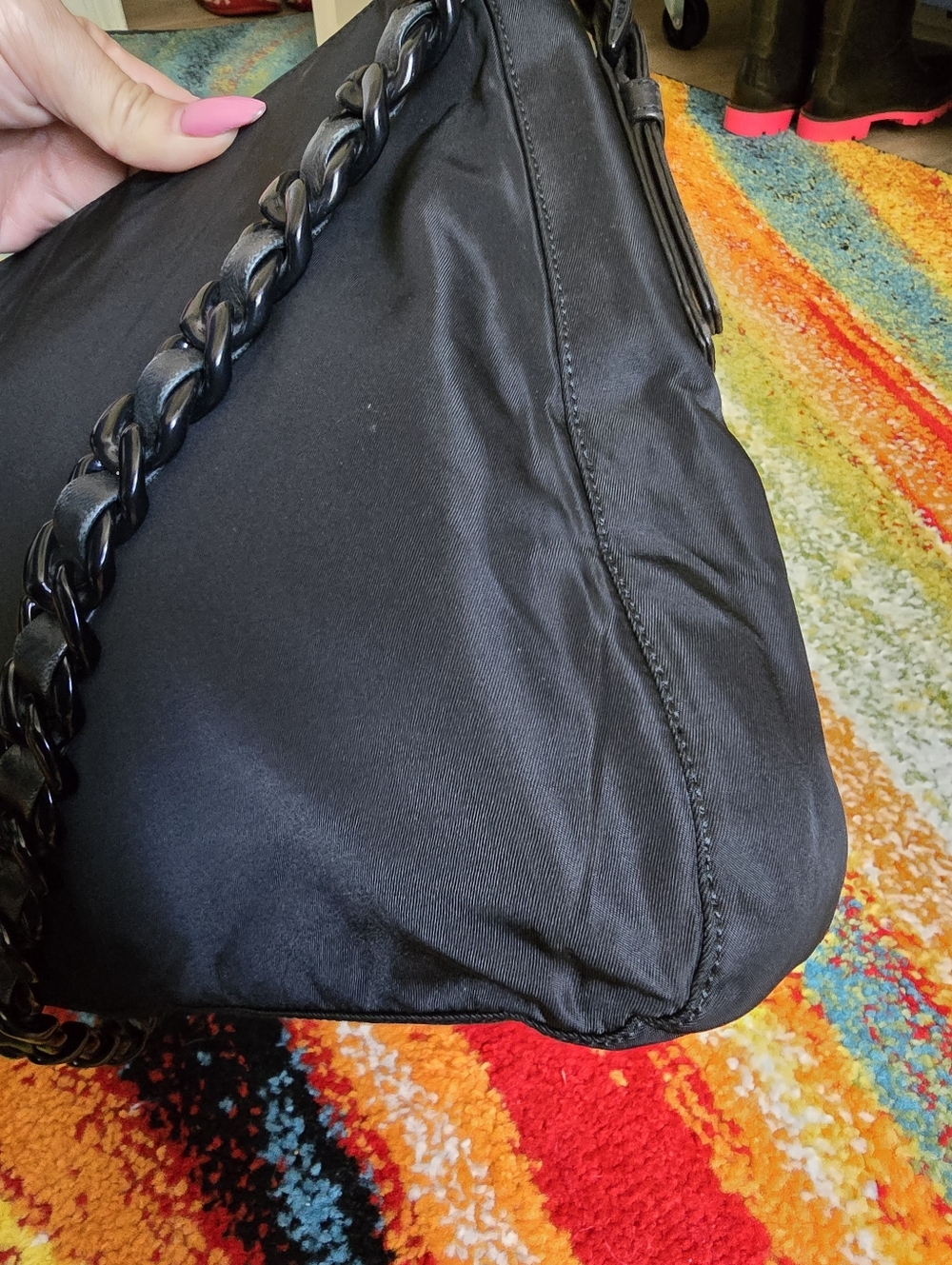 Authentic Prada Nylon Black Shoulder Bag with Braided Leather Chain Strap - Picture 11 of 16